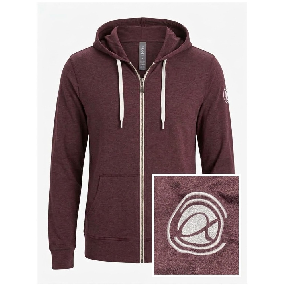Vuori Halo Performance Zip Front Hoodie Maroon Heather VW268 Womens XL Logo Arm